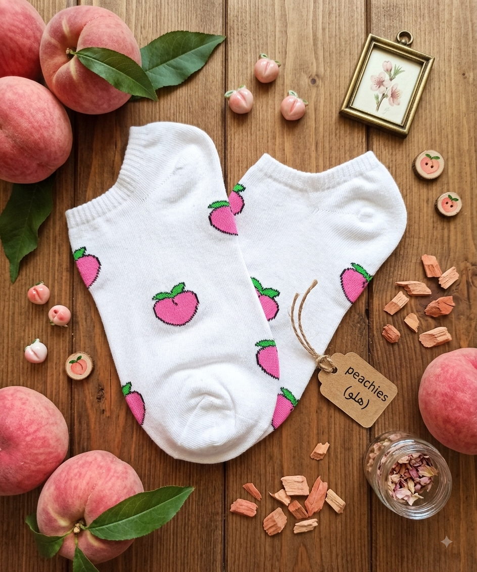 جوراب مچی فانتزی پنبه ای طرح هلو