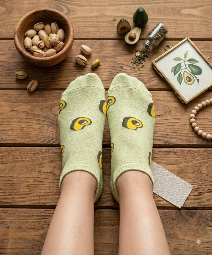 جوراب مچی پنبه ای طرح آووکادو