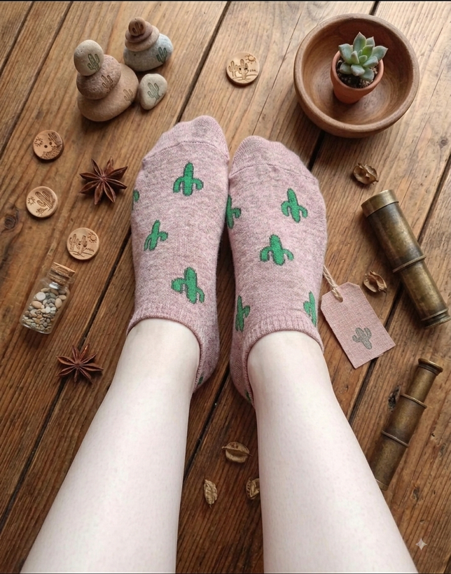 جوراب مچی پنبه ای دخترانه طرح کاکتوس